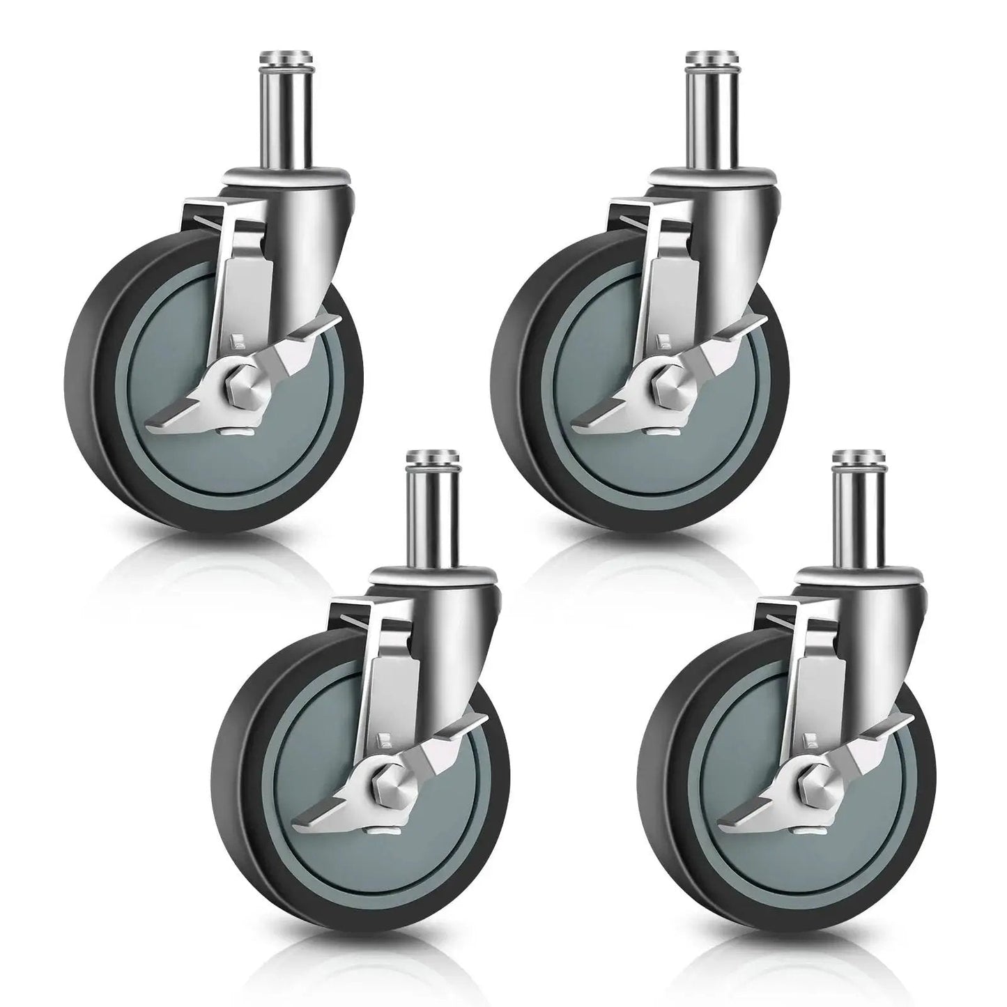 4-pack of 5 Inch Stem Casters For Wire Shelving Heavy Duty Swivel Wheels With Brakes Set Of 4 350 Lb Per Caster And 1400 Lb Total Capacity