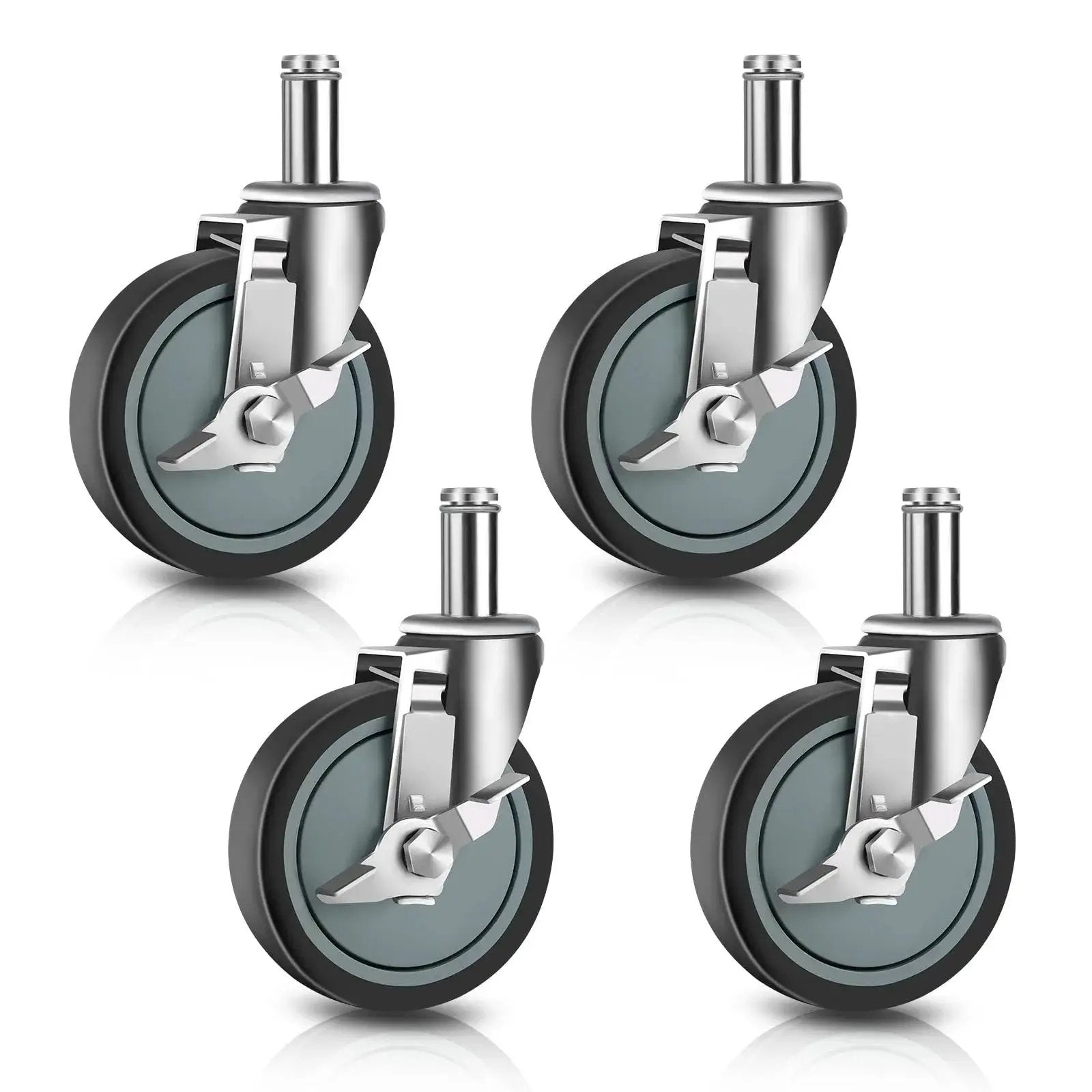 4-pack of 5 Inch Stem Casters For Wire Shelving Heavy Duty Swivel Wheels With Brakes Set Of 4 350 Lb Per Caster And 1400 Lb Total Capacity