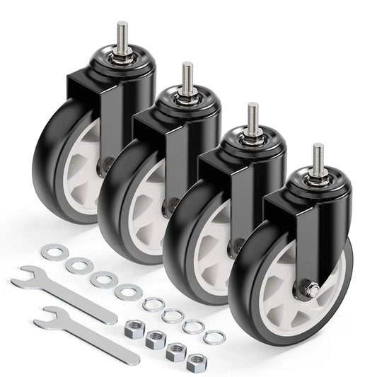 5 Inch Caster Wheels No Brake Stem Casters Set of 4 Heavy Duty Swivel Castors with 3/8 Inch 16 x 1 Threaded Stem Steel Housing PVC Wheels Black