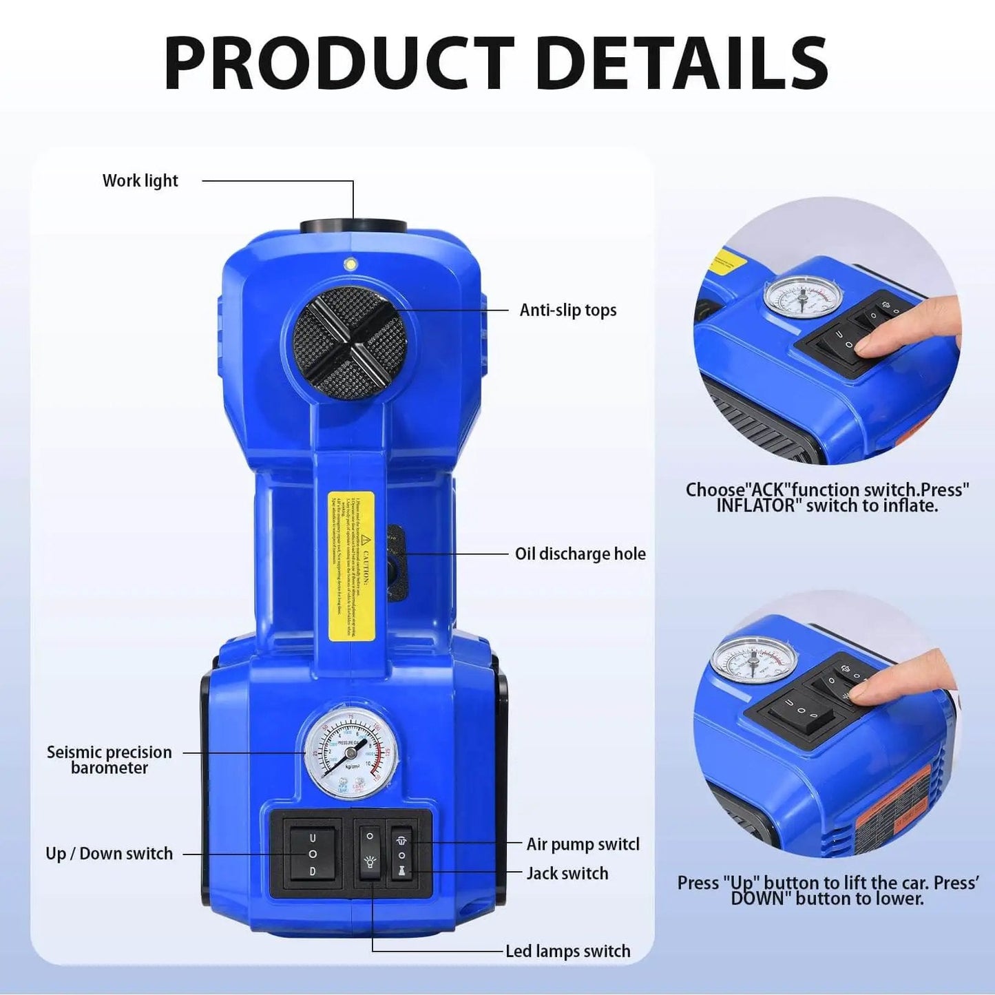 Powerful 5 Ton 12V Electric Car Jack Kit With Built In Inflator And Impact Wrench Heavy Duty Hydraulic Floor Jack in blue