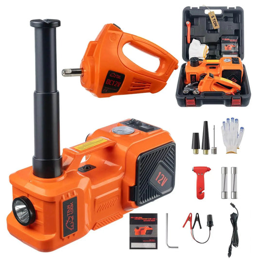 5-Ton Electric Car Jack Kit With Hydraulic Lift, Tire Inflator, And Impact Wrench, Heavy Duty 12V Floor Jack with accessories