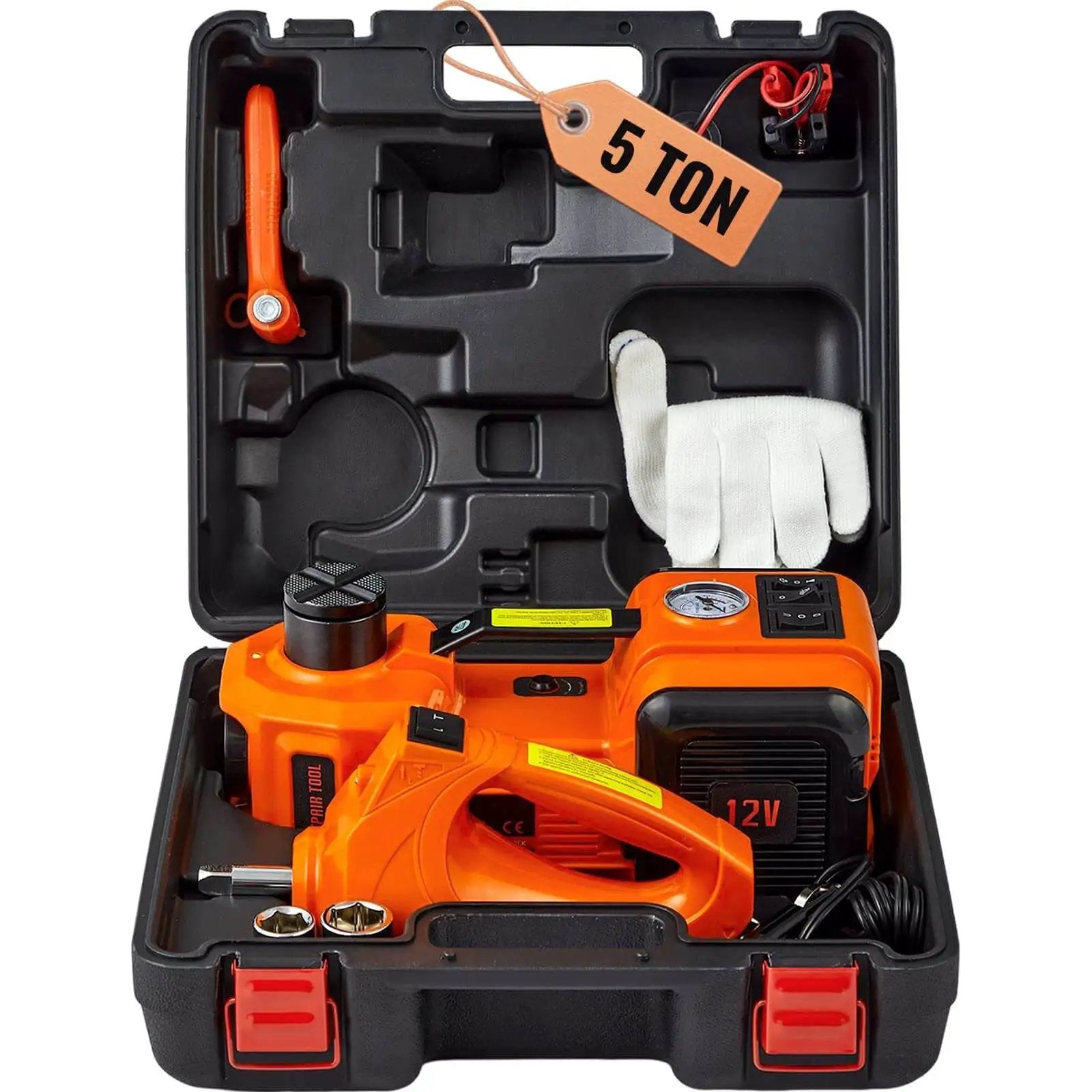 Heavy Duty 5 Ton Electric Car Jack Kit With Built In Inflatable Pump, LED Light And Electric Impact Wrench For SUVs, Sedans And Trucks