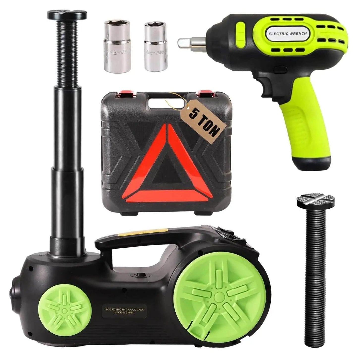 5 Ton Electric Hydraulic Car Jack Kit With 12V Portable Lift Reach 20.9 Inches ROGTZ Upgrade Pro Grade All In One Includes Impact Wrench And Tire Inflator Pump for SUVs and sedans with LED light
