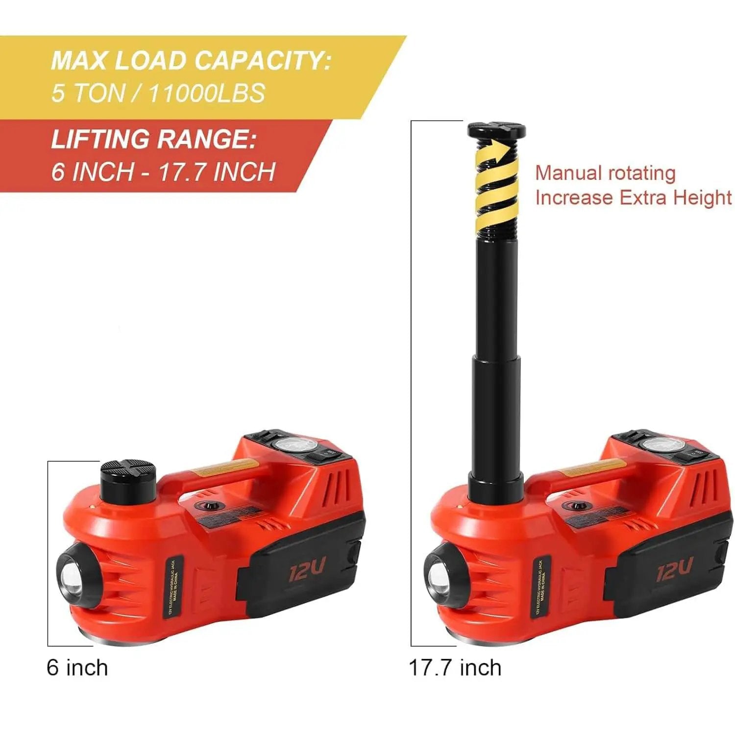 5 In 1 Electric Hydraulic Car Jack Kit With 12V Floor Jack Impact Wrench Tire Inflator Pump And LED Light for SUV and sedan tire change