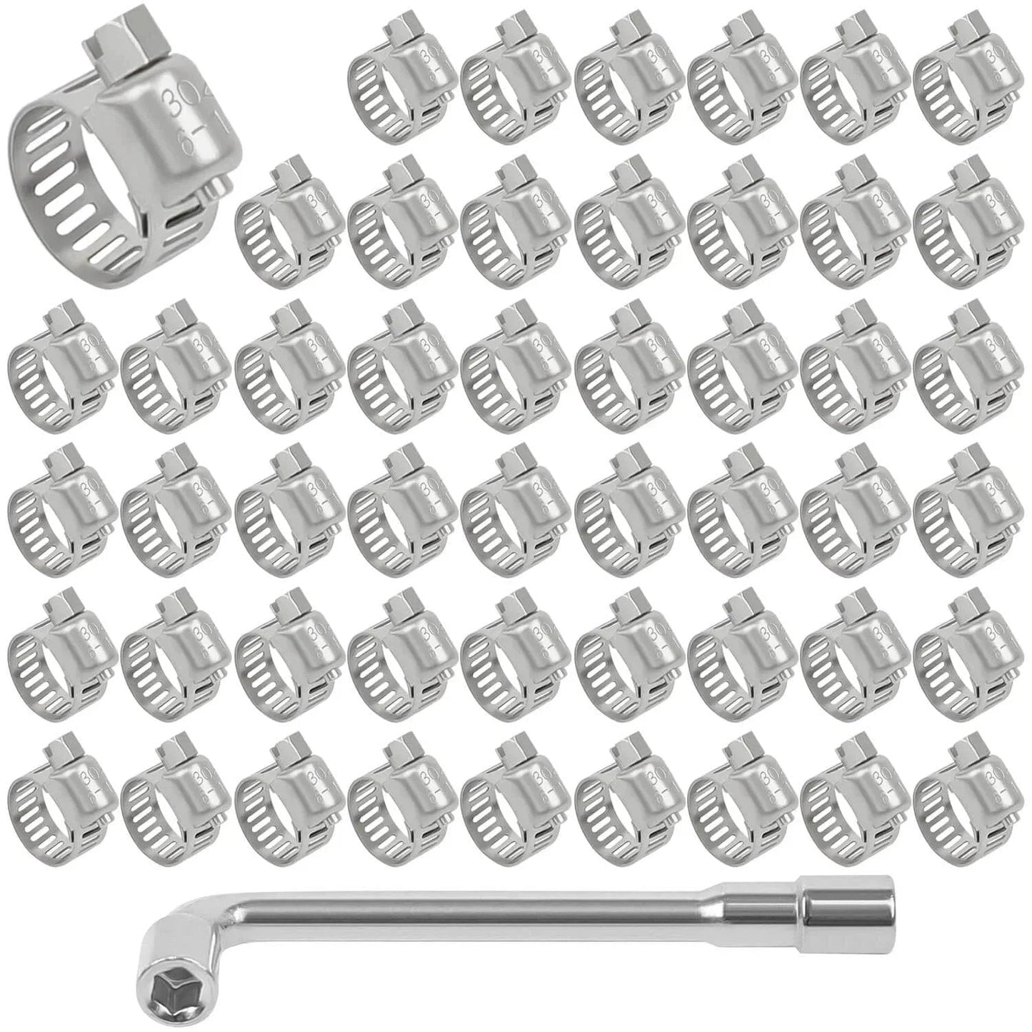 50 Pack Stainless Steel Hose Clamps One Quarter To One Half Inch Adjustable Worm Gear With Socket Wrench for Plumbing Automotive