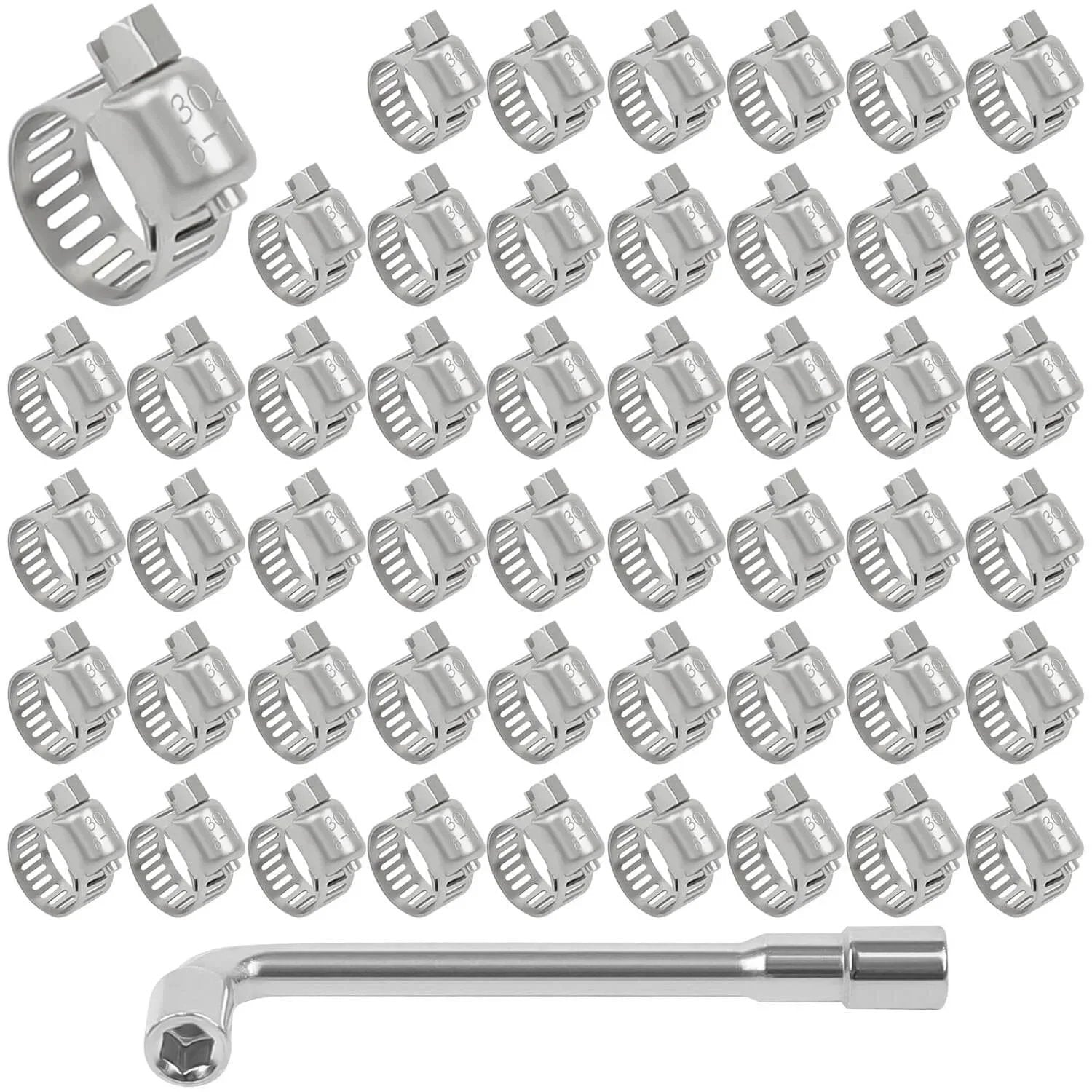 50 Pack Stainless Steel Hose Clamps One Quarter To One Half Inch Adjustable Worm Gear With Socket Wrench for Plumbing Automotive