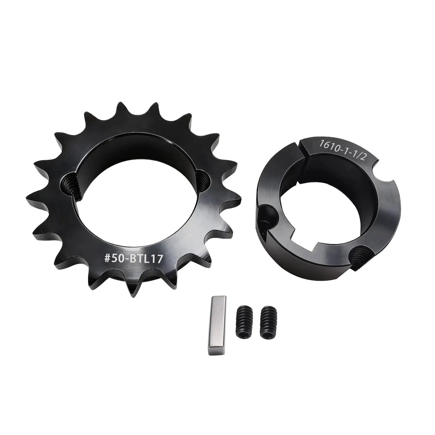 50 Tooth Taper Lock Idler Sprocket Kit With 1610 Bushing Adjustable Bore From 1/2 To 1-1/2 Inches Key Included Black Oxide Finish
