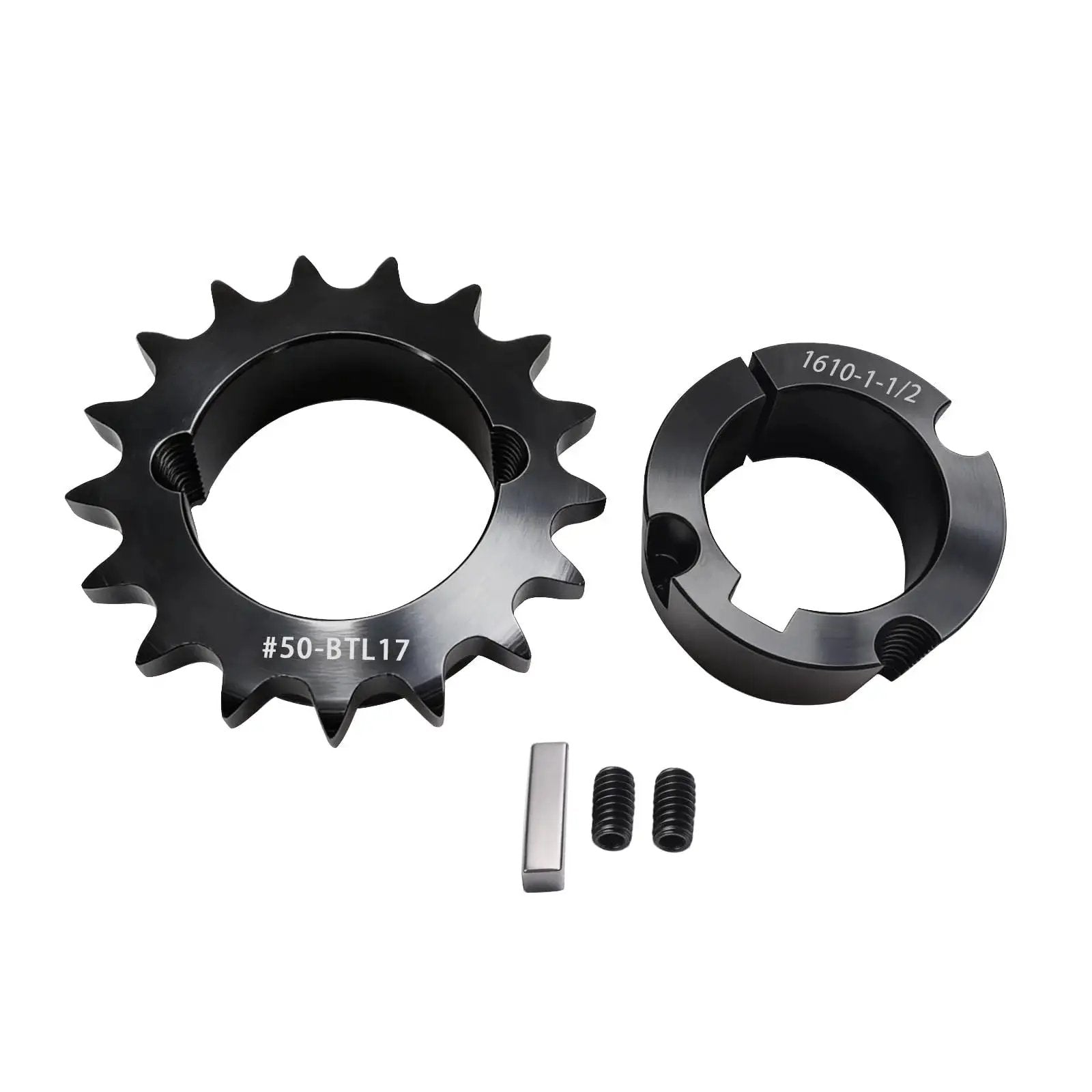 50 Tooth Taper Lock Idler Sprocket Kit With 1610 Bushing Adjustable Bore From 1/2 To 1-1/2 Inches Key Included Black Oxide Finish