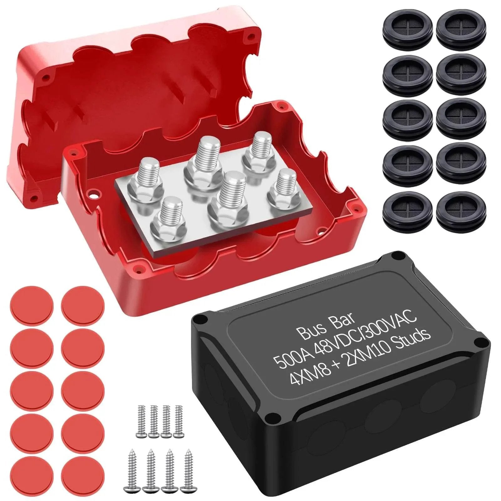 500A Marine Battery Bus Bar Heavy Duty Power Distribution Block Waterproof Automotive Bus Bar with M8 and M10 Studs