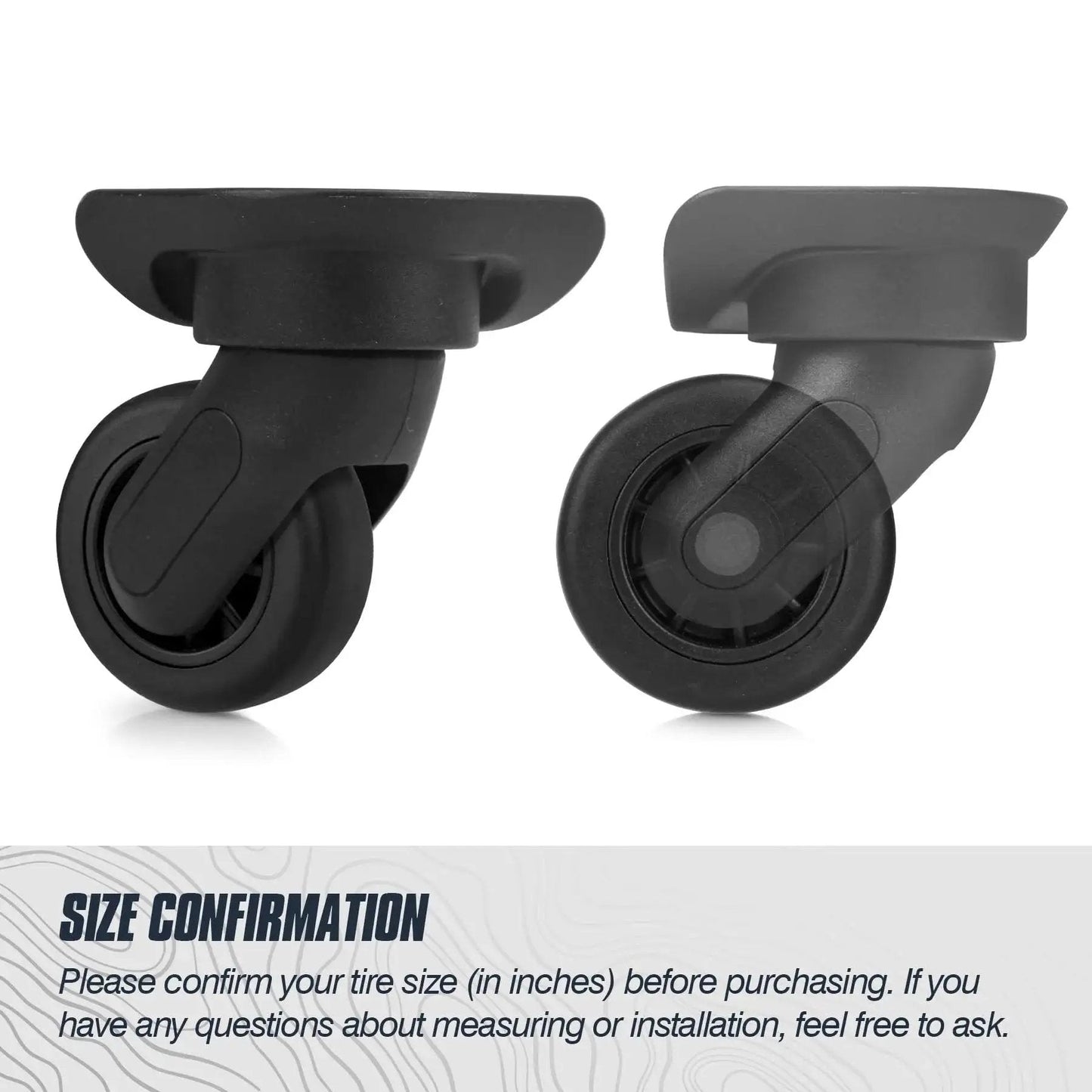 Four Piece 50mm Luggage Replacement Wheel Kit For Travel Suitcases Swivel Caster Wheels With Smooth Rubber Tread Side View