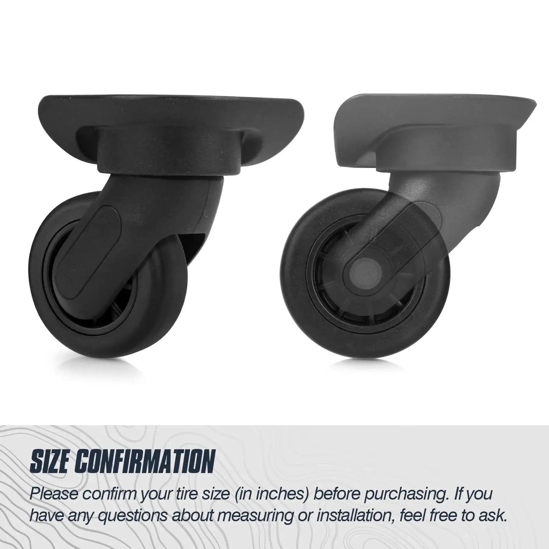 Four Piece 50mm Luggage Replacement Wheel Kit For Travel Suitcases Swivel Caster Wheels With Smooth Rubber Tread Side View