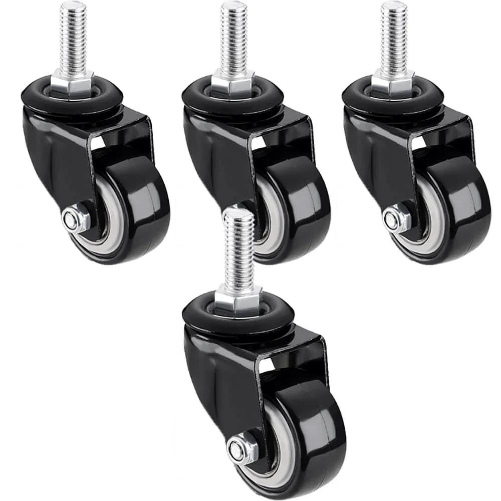 50mm PU Swivel Caster Wheels Set of 4 with Brake, Heavy Duty Threaded Stem Casters for Furniture, Quiet Non Marking Polyurethane Wheels