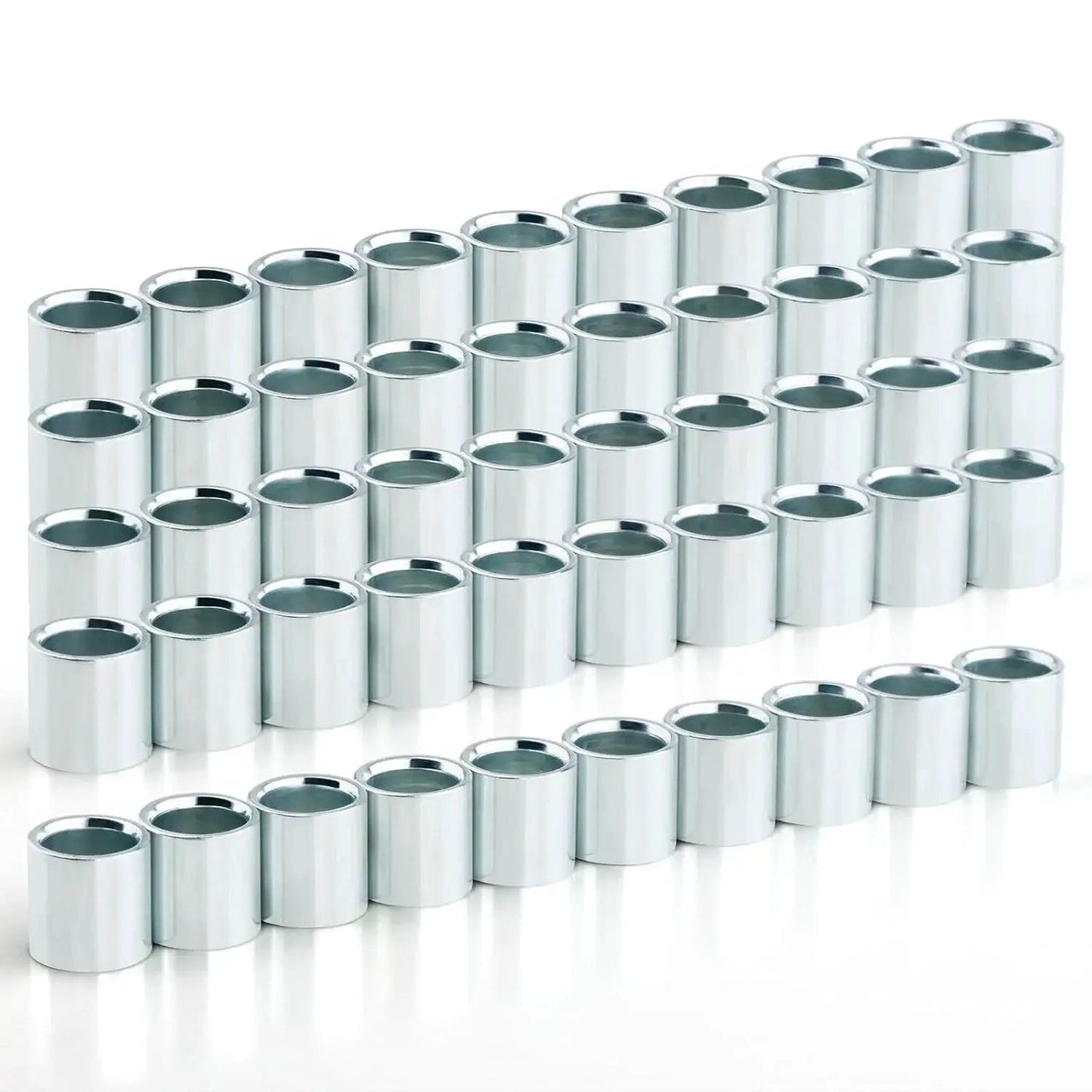 50 Pcs Skate Spacer Set Aluminum Wheel Bearing Spacers and Speed Rings for Skateboards and Longboards, 10mm, displayed in rows.
