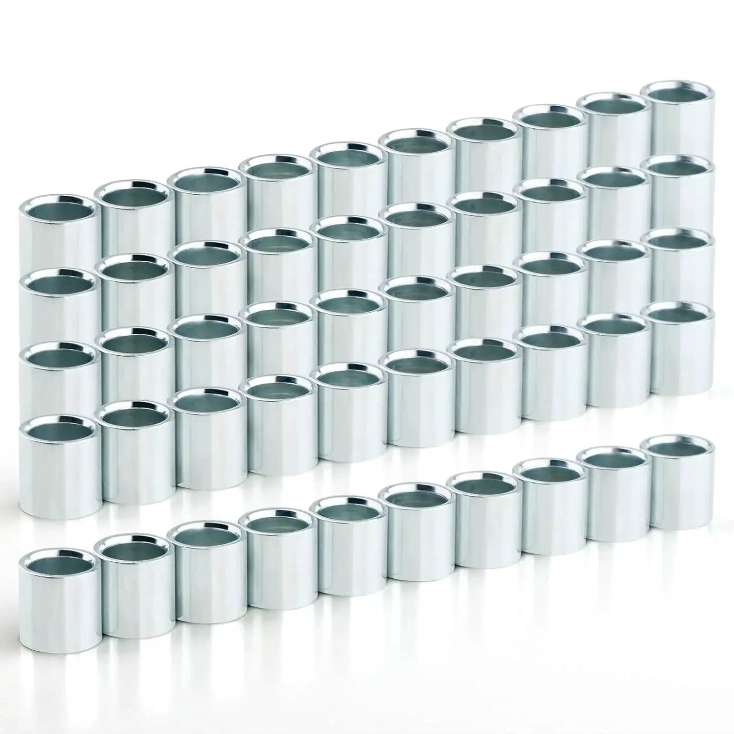 50 Pcs Skate Spacer Set Aluminum Wheel Bearing Spacers and Speed Rings for Skateboards and Longboards, 10mm, displayed in rows.