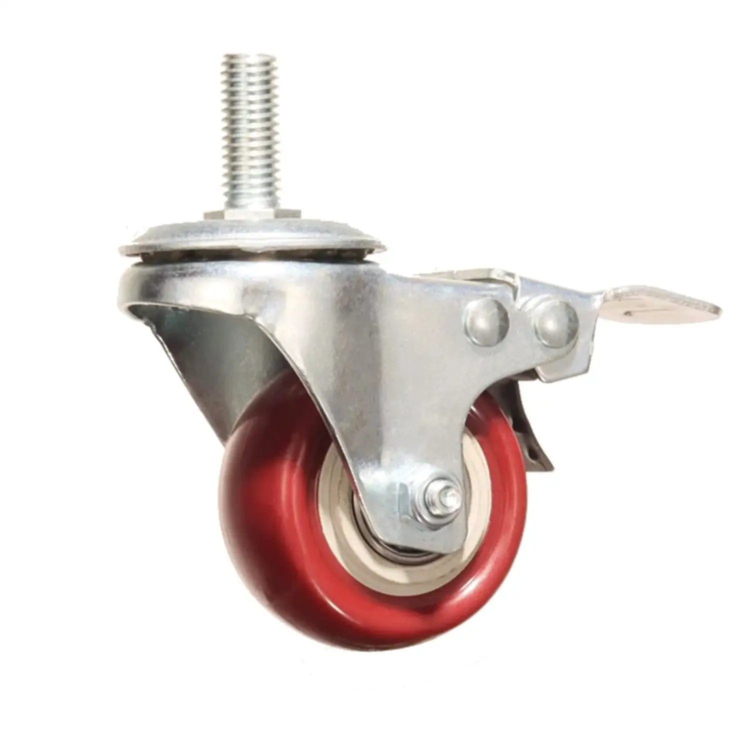 Heavy Duty Swivel Stem Castors With Red PU Wheels Double Locking Quiet Smooth Non Marking Floor Safe Load Capacity 800-1000 Lb