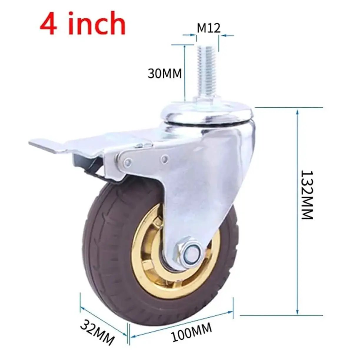 Heavy Duty M12 Stem Pneumatic Rubber Silent Swivel Casters Set Of 4 For Cart Trolley with 4 inch wear resistant wheels