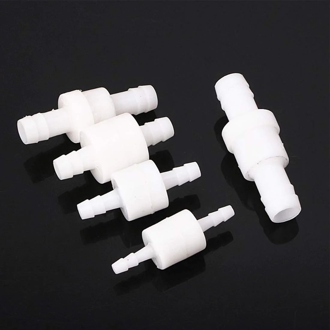 One Way Inline Check Valve With Hose Barb For Fuel Oil Water Gas Lines, Non Return, Spring Loaded, Ozone Resistant PVDF Plastic Valve