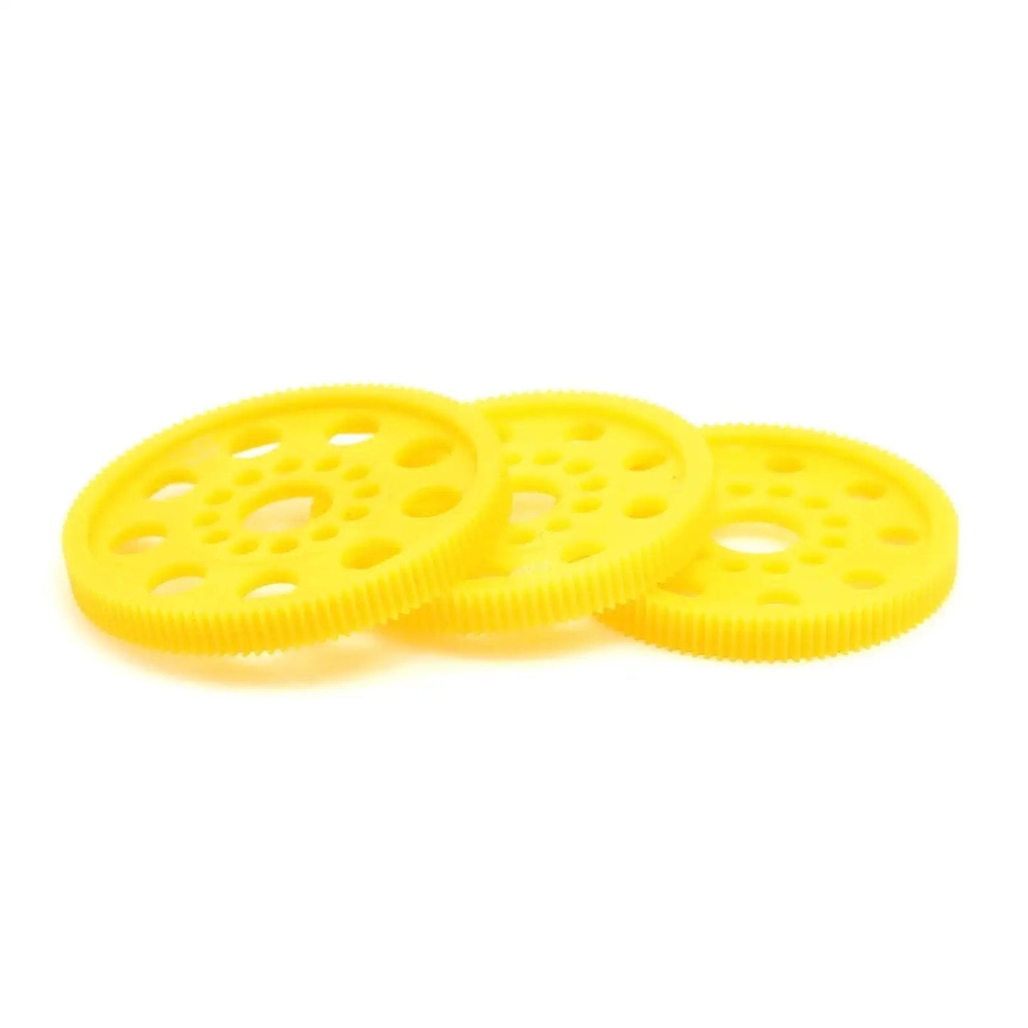 Yellow 64P 96T Spur Gear for 1 To 10 On Road RC Cars, high precision plastic main gear set, lightweight and durable for faster acceleration.