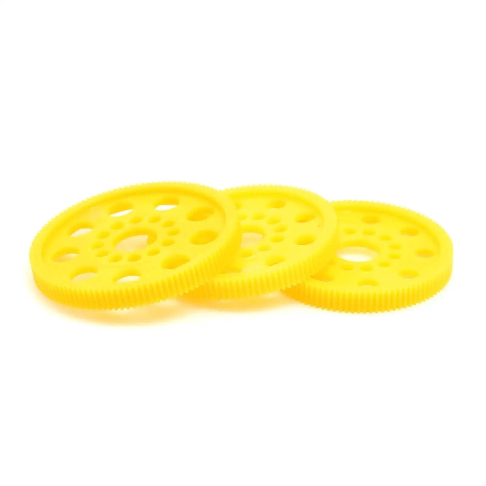 Yellow 64P 96T Spur Gear for 1 To 10 On Road RC Cars, high precision plastic main gear set, lightweight and durable for faster acceleration.