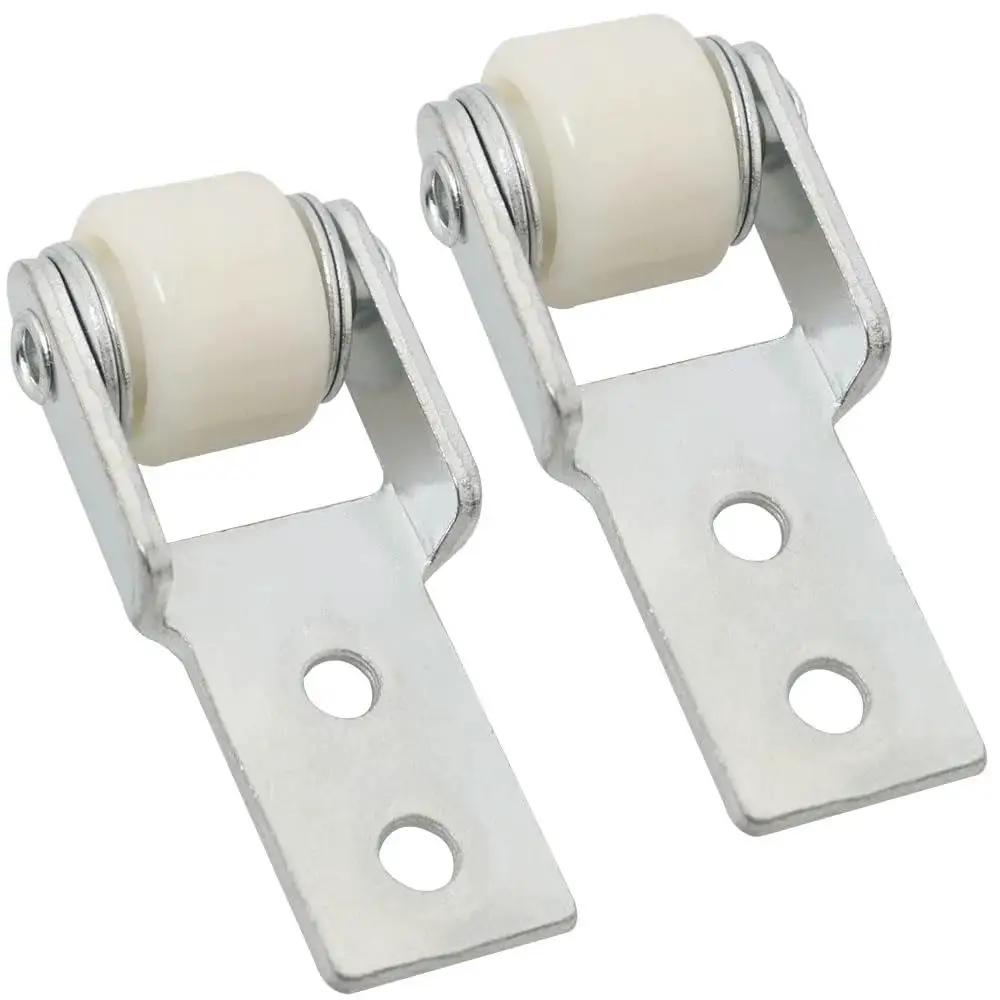 Nylon Directional Guide Wheel Two Pack For Sliding Doors And Furniture Cabinets, showing two white wheels with metal brackets