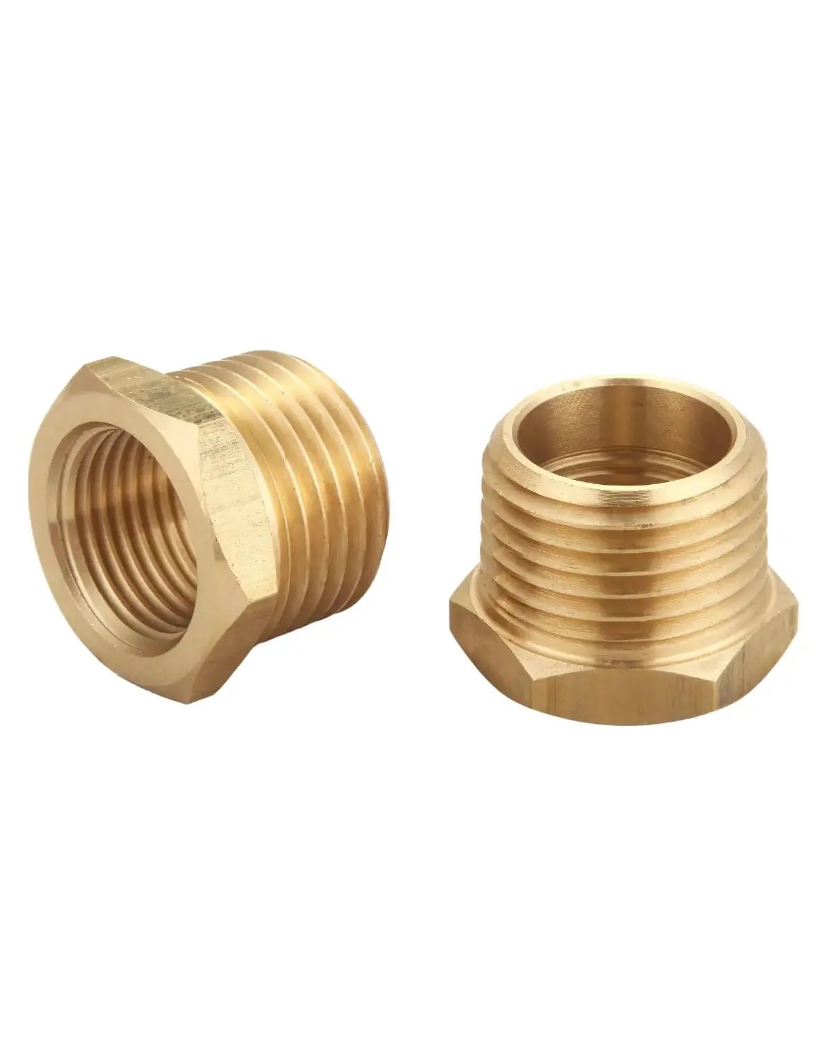 Brass NPT Male To NPT Female Reducer Hex Bushing Three Quarter Inch To One Half Inch Pipe Fittings Two Pack, corrosion resistant