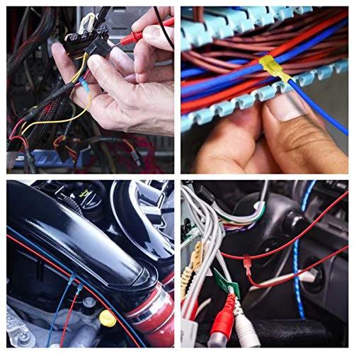 Self Stripping T Tap Wire Connectors 120 Pieces T Wire Quick Splice Connectors For Wiring With Storage Case Durable Copper Contacts Ideal For Automotive Electronics Household Projects Quick Install No Cutting Solder Free By TICONN in use for automotive and household wiring projects