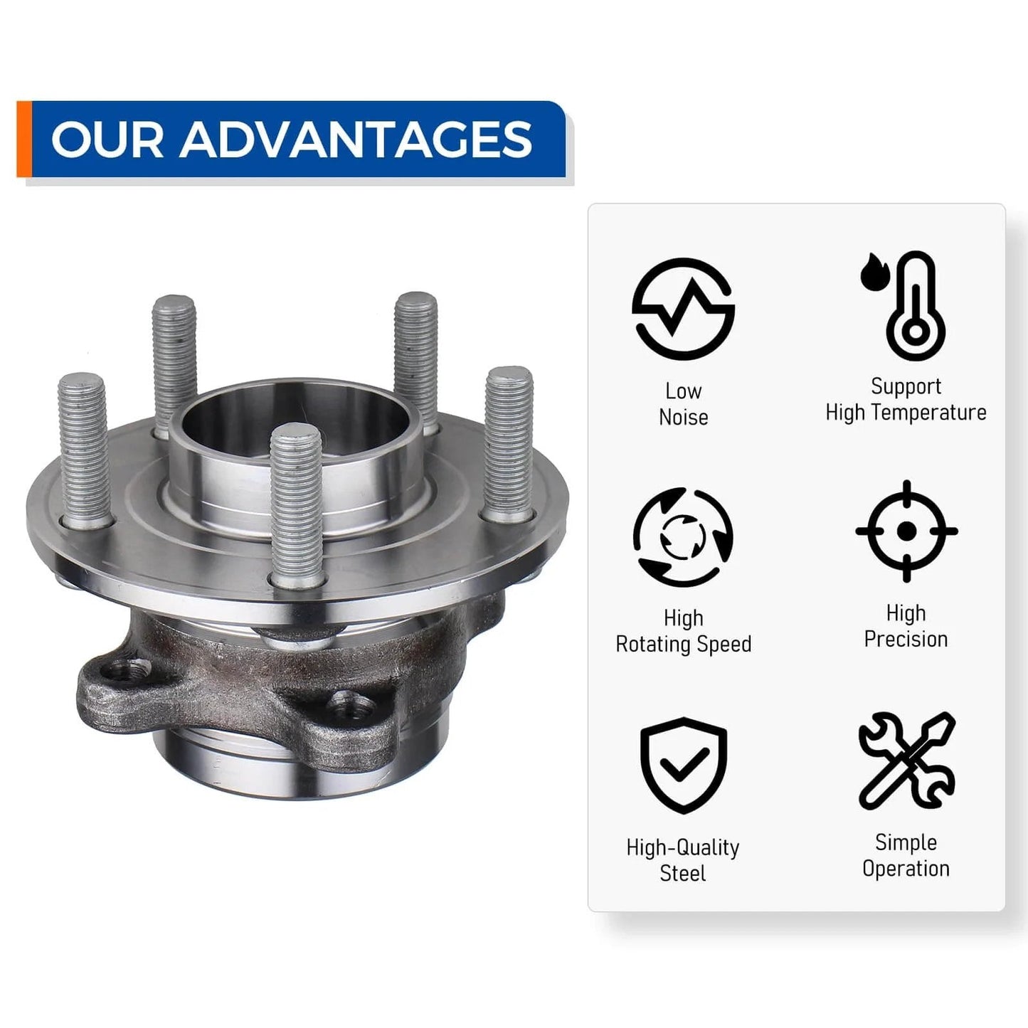 512498 Front or Rear Wheel Hub Bearing Assembly Set of 2 for Ford Fusion and Lincoln MKZ, highlighted advantages