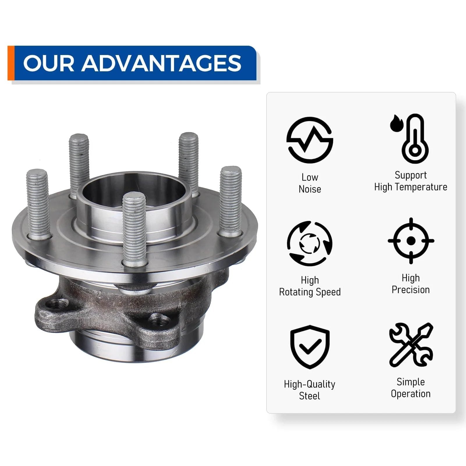 512498 Front or Rear Wheel Hub Bearing Assembly Set of 2 for Ford Fusion and Lincoln MKZ, highlighted advantages