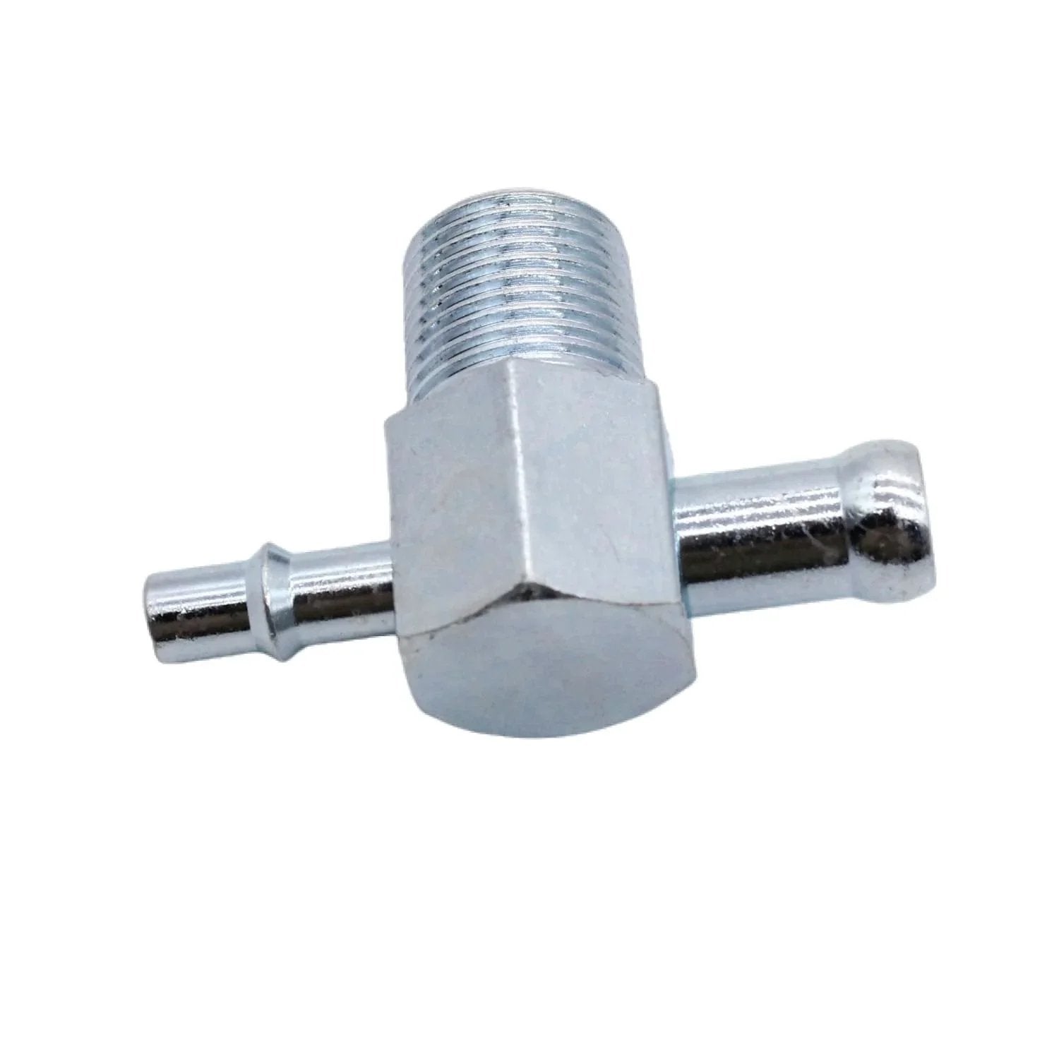 Heavy Duty Intake Manifold Vacuum Tee Fitting 3/8in NPT Thread With 1/4in And 3/8in Hose Barb Nipples Steel Zinc Construction