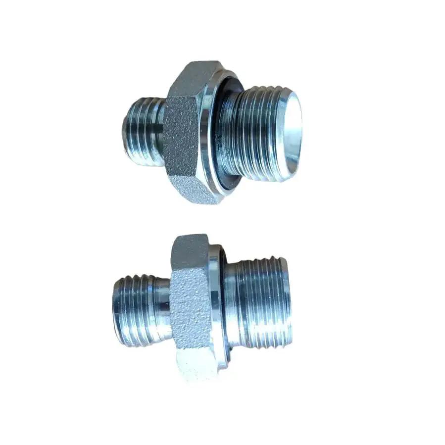 Heavy Duty Hydraulic Hose Fitting Adapters for Excavator Built Tough, 2Pcs 14H to 18ED Threaded Pipe Connector, aerial view
