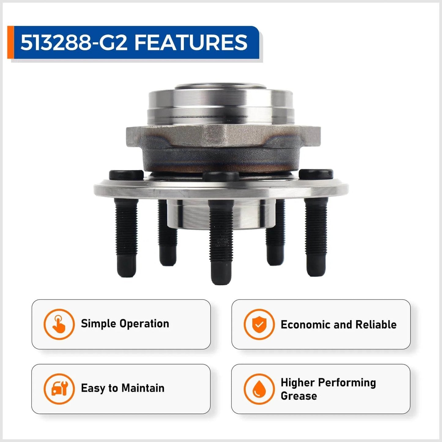 Front view of 513288 Front or Rear Wheel Hub Bearing Assembly Pair for Chevy Malibu Impala with features.