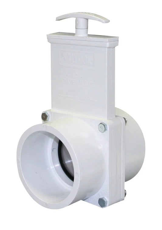 Unrestricted Flow PVC Gate Valve for Quick Shutoff, 3 Inch Slip, White, Push Pull Operation for Liquids and Gases, Durable RV Plumbing Component Valterra 4301