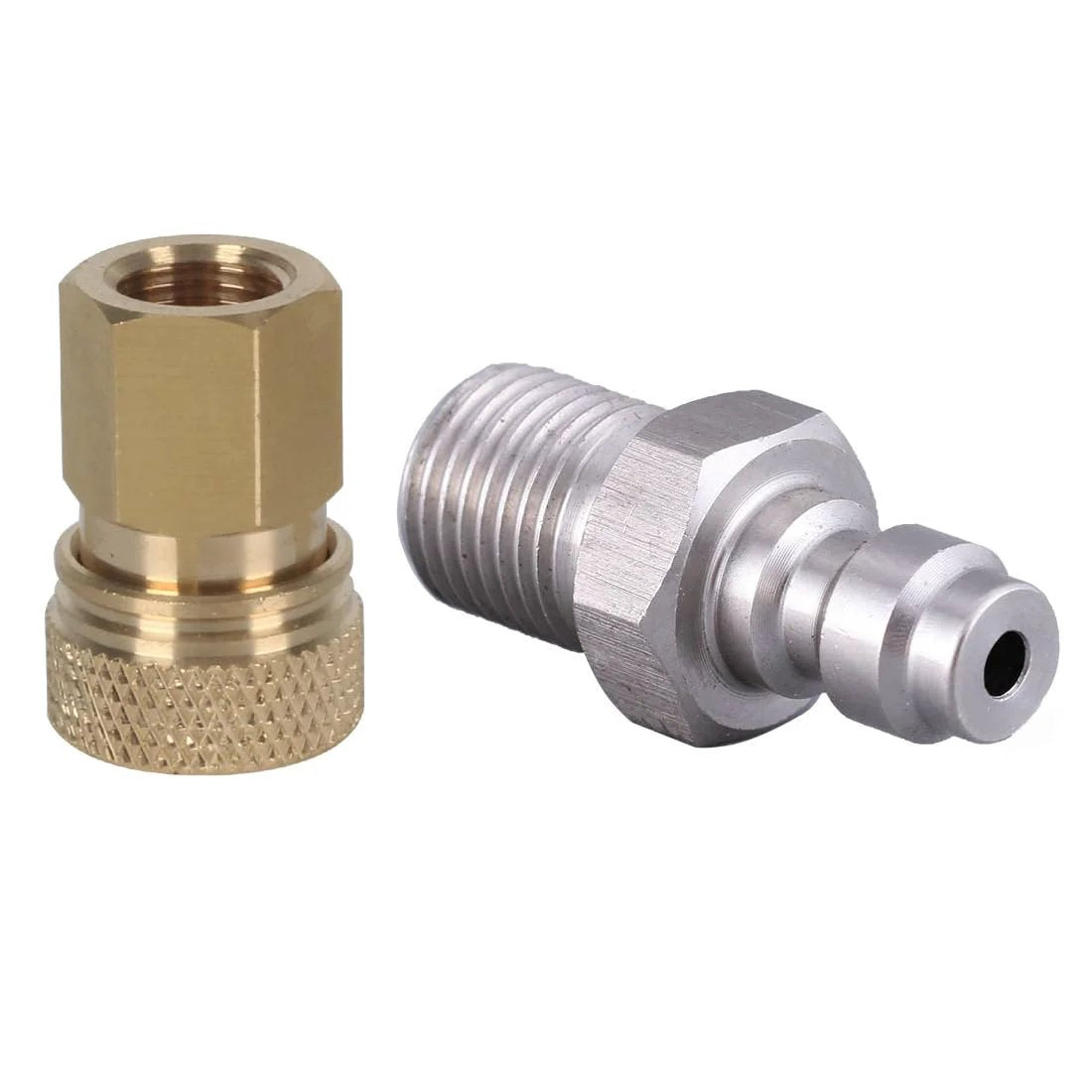8mm Quick Disconnect To One Eighth NPT Adapter Set For High Pressure Air Systems in stainless steel and brass