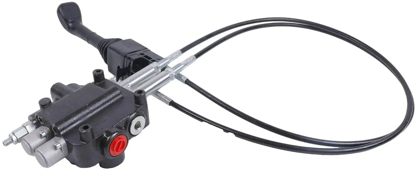 Close-up of Two Spool Hydraulic Control Valve Kit with Cable Remote Joysticks for 21 GPM Flow 80 LPM Model P80 by Solarhome