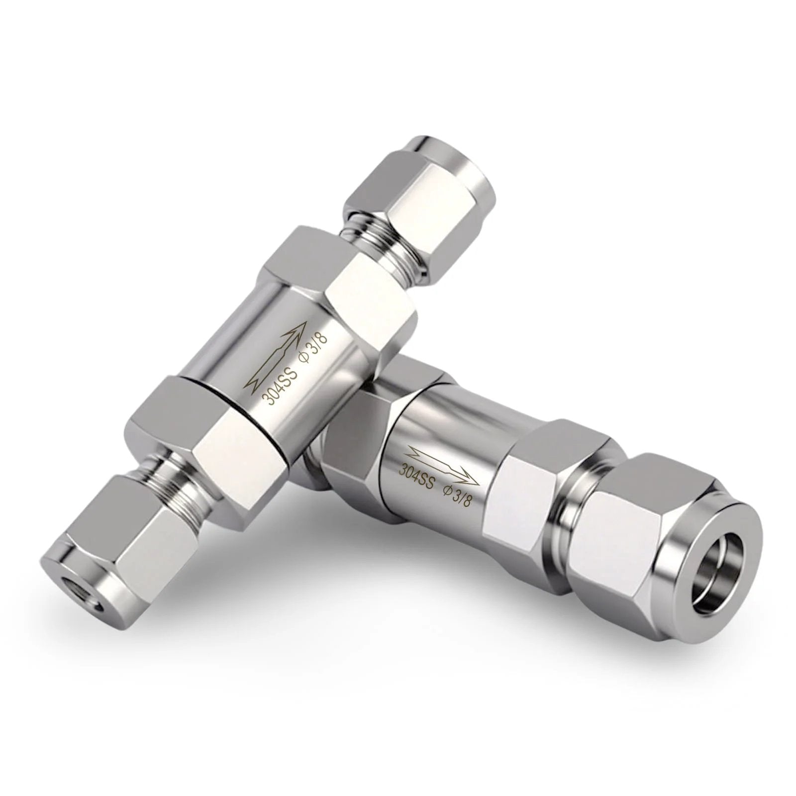 Premium Heavy Duty 304 Stainless Steel Compression Check Valve For Water Oil Gas Three Eighths Inch OD One Way Backflow Prevention Non Return Valve 1 Pack Goldpea