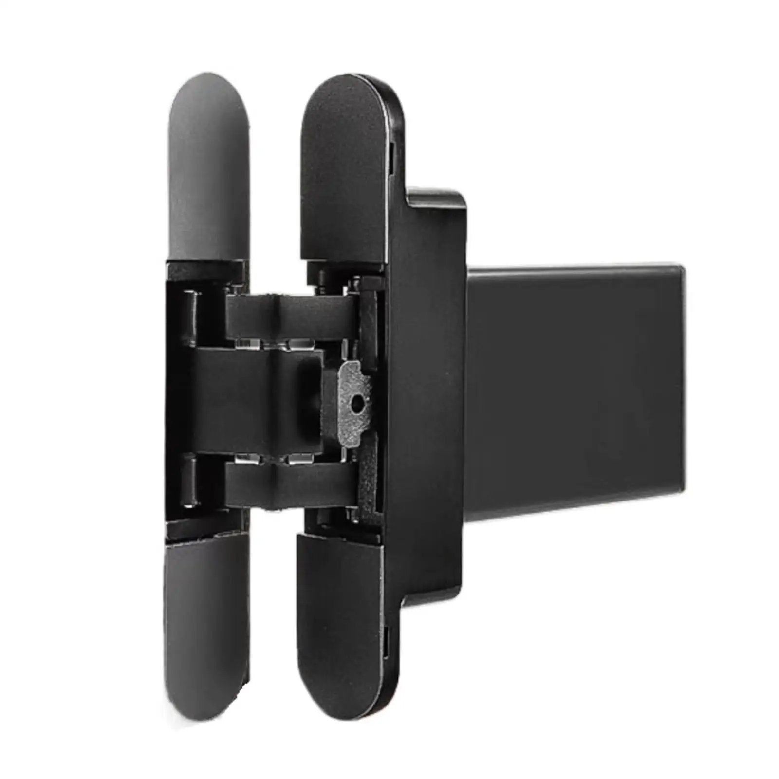 Side view of Hidden Cross Secret Door Hinge With Auto Close, Pro Grade Hydraulic Buffer, And Three Dimensional Adjustment in gray.