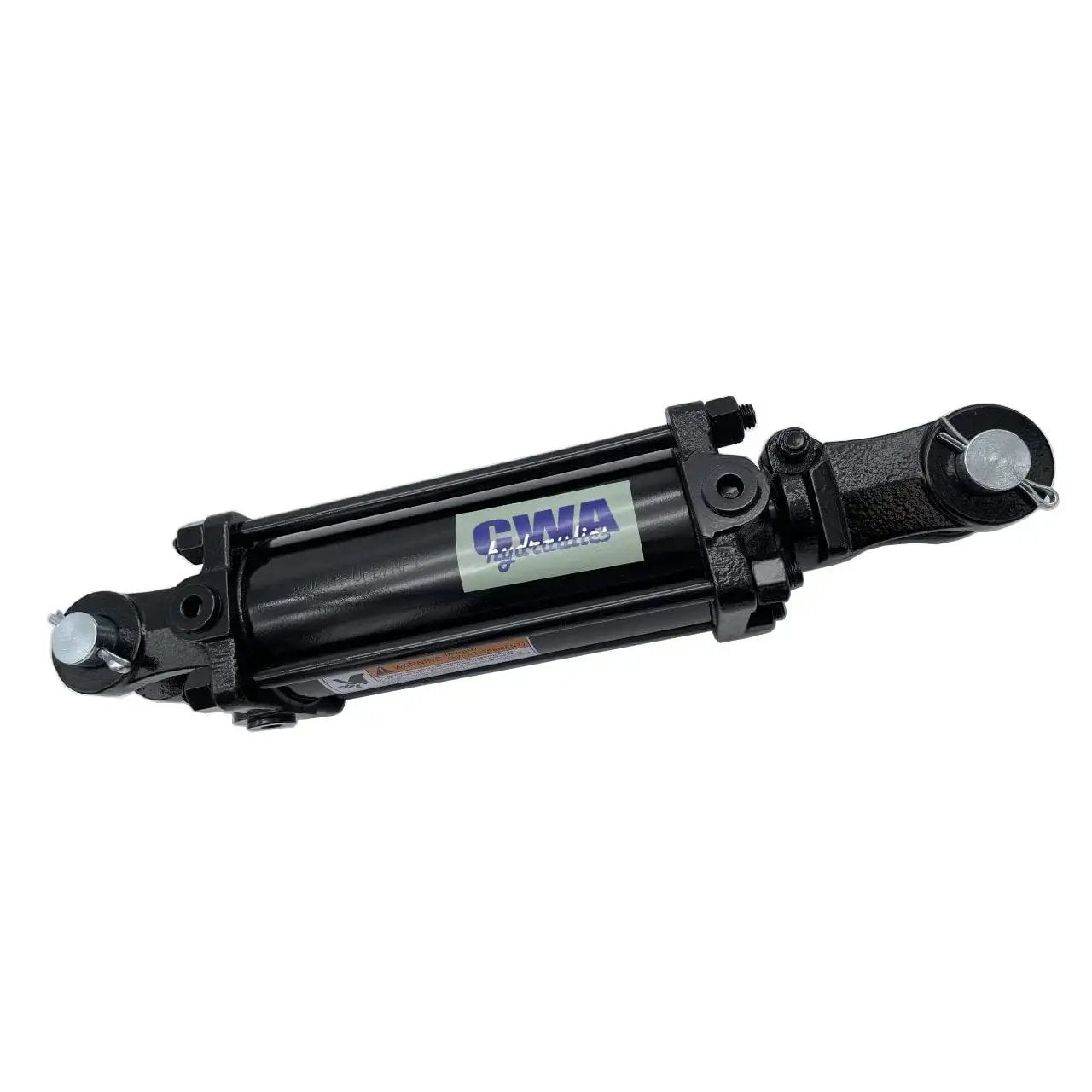 Black Tie Rod Hydraulic Cylinder 3 In Bore 6 In Stroke 1.25 In Rod 2500 PSI, side view with brand label visible