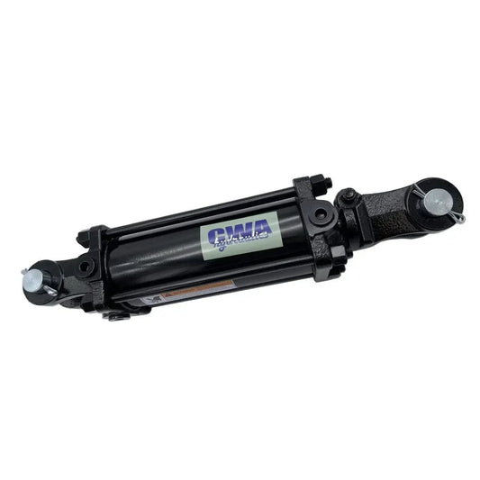 Black Tie Rod Hydraulic Cylinder 3 In Bore 6 In Stroke 1.25 In Rod 2500 PSI, side view with brand label visible
