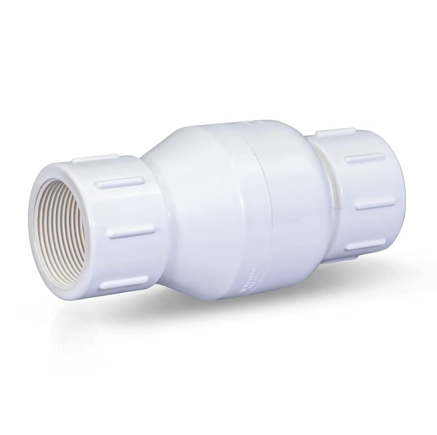 PVC Inline Check Valve For Backflow Prevention Three Quarter Inch FIP White Plastic Not For Potable Water Stainless Steel Spring Loaded With EPDM O Rings And TPE Seats For A Leak Free Seal