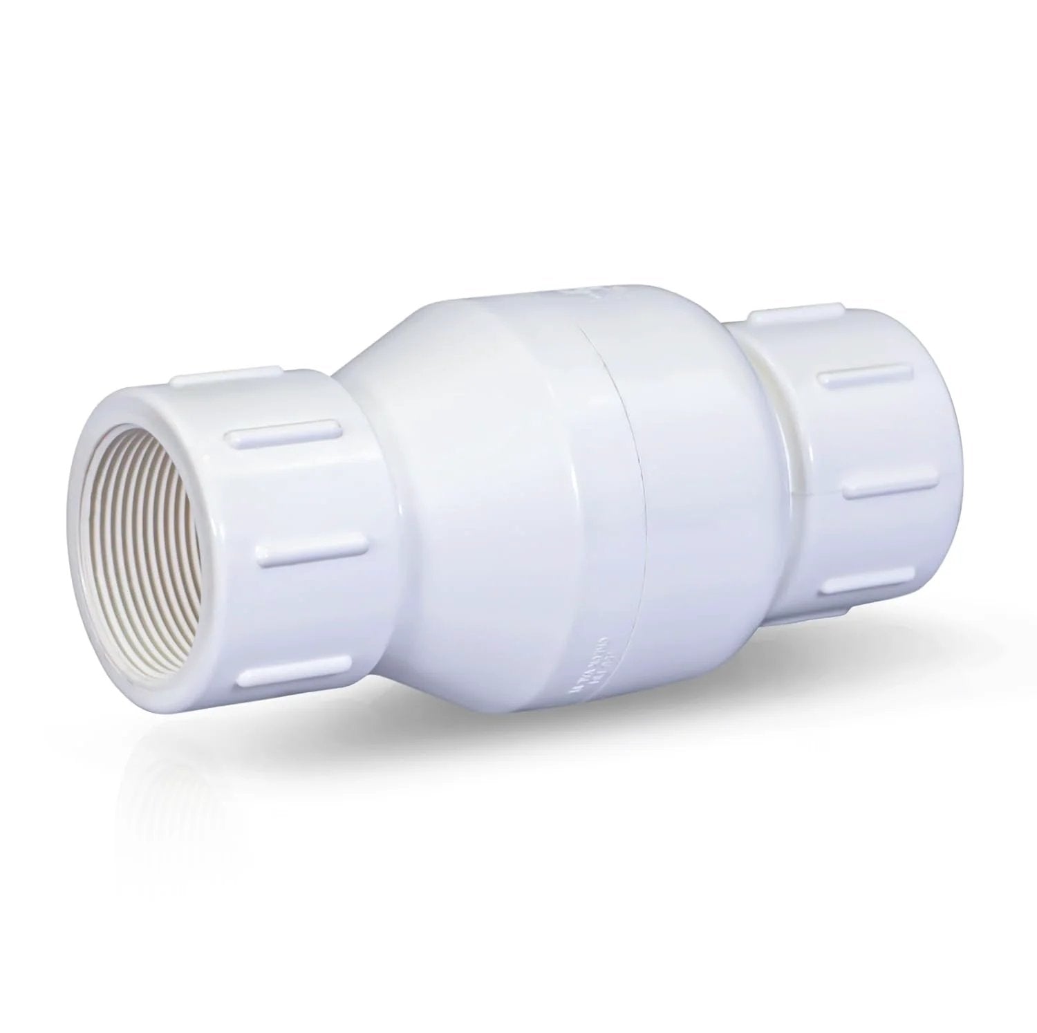 PVC Inline Check Valve For Backflow Prevention Three Quarter Inch FIP White Plastic Not For Potable Water Stainless Steel Spring Loaded With EPDM O Rings And TPE Seats For A Leak Free Seal