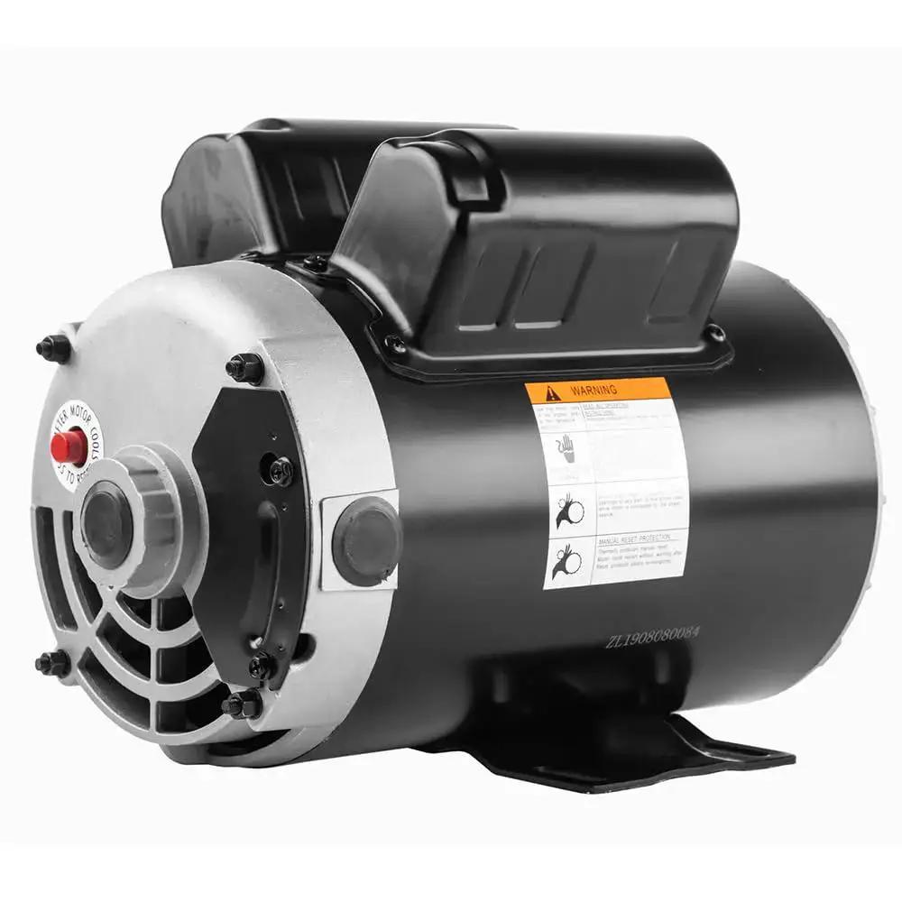 Beefy 3.7 HP 230V Single Phase Air Compressor Motor, 56 Frame, 3450 RPM, 5/8 Shaft, 17.2A, ODP, side view showing CCW non-reversible shaft.