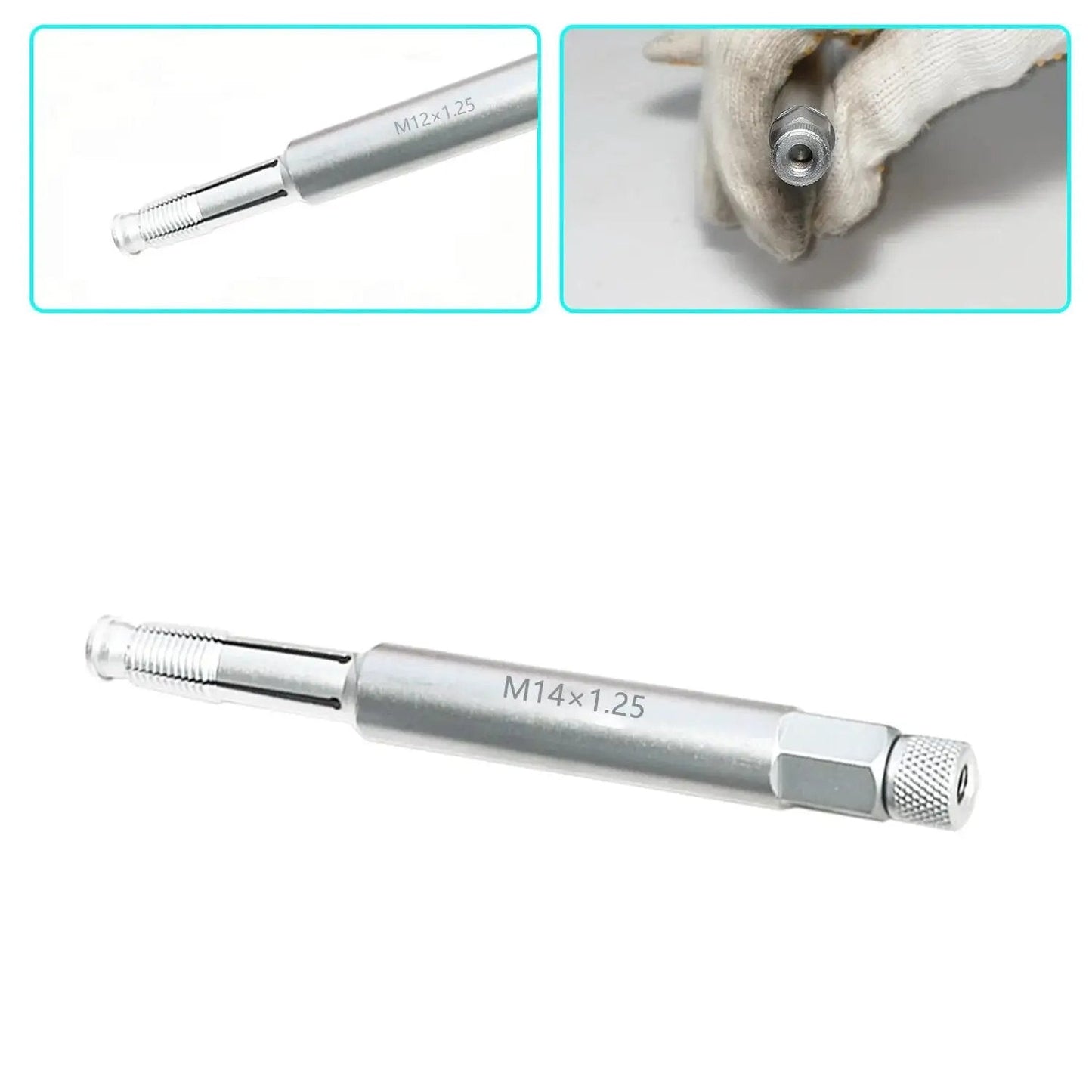 Back Tap Spark Plug Thread Repair Tool For M14x1.25 Threads Prevents Shavings, showing steel construction and engraved size