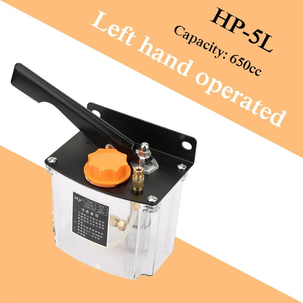 Hand Lubrication Pump 650cc Left Hand Operated Manual Grease Lubricator Pump with visible reservoir and handle