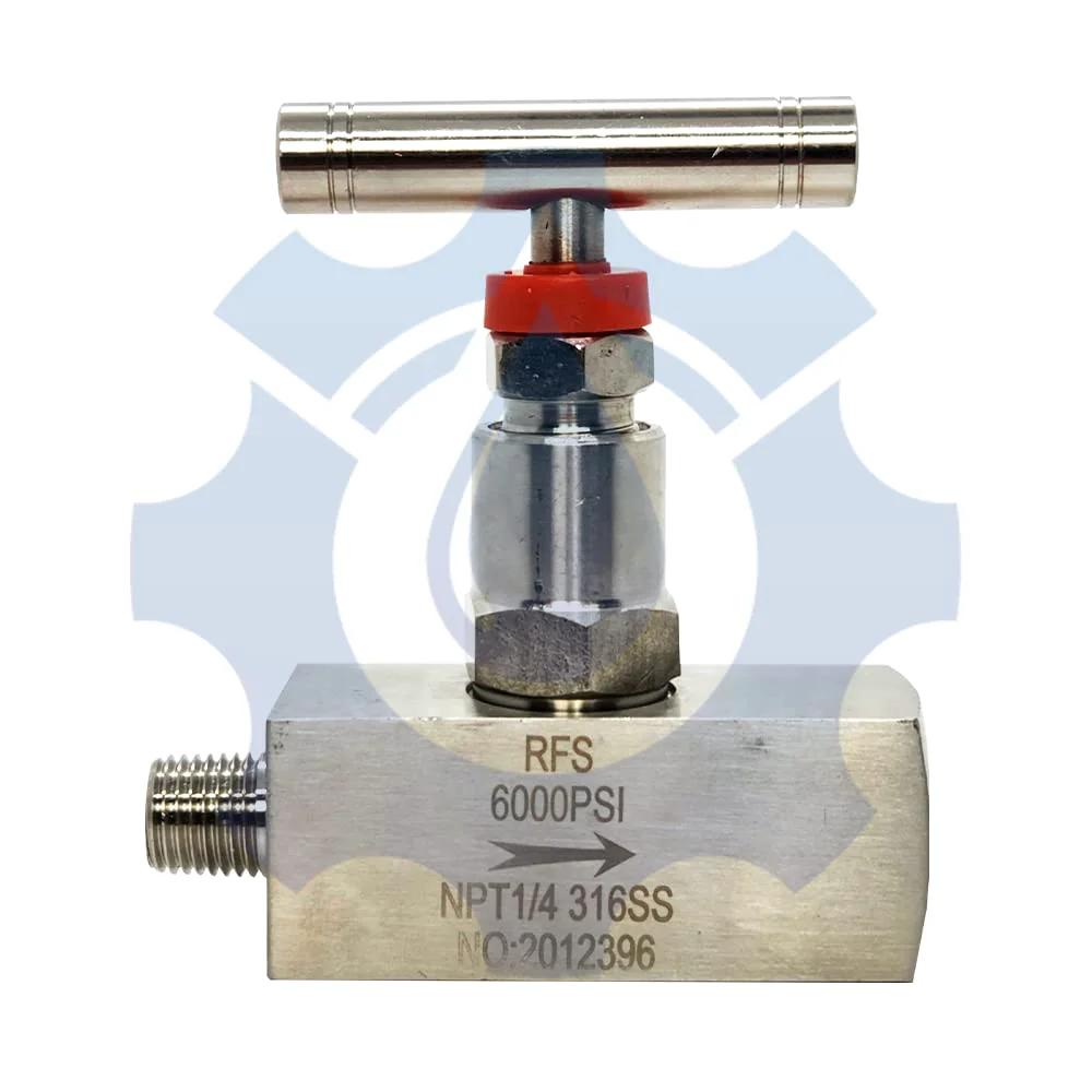 Front view of Stainless Steel 316 Straight Needle Valve 1/4 Inch Male X 1/4 Inch Female NPT Connections Up To 6000 PSI Industrial Hydraulic Flow Control Valve For Water Oil Gas Use With CV 0.21 To 0.73 And Precise Fluid Regulation