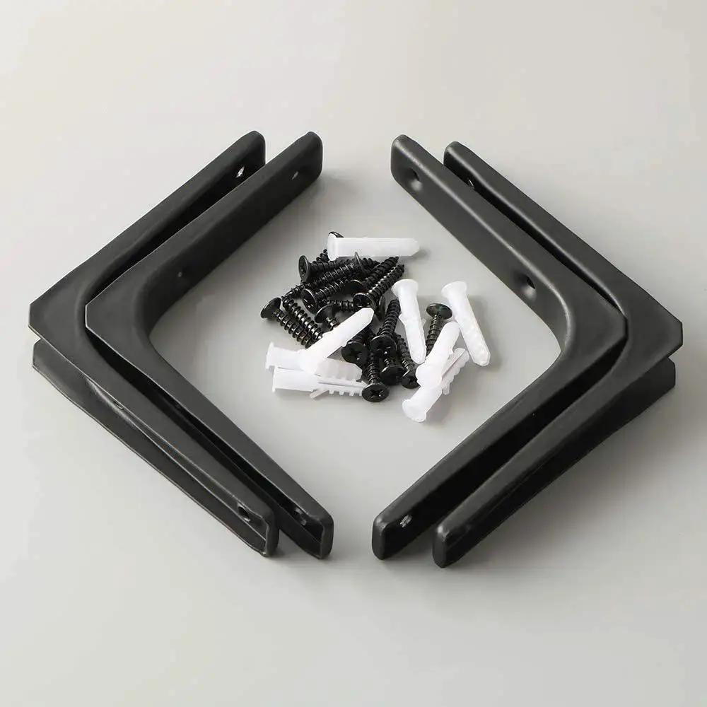 4 Pack Iron Wall Shelf Brackets 4 x 4 Inch Heavy Duty Shelf Support And Joint Angle Brackets Matte Black with screws and anchors