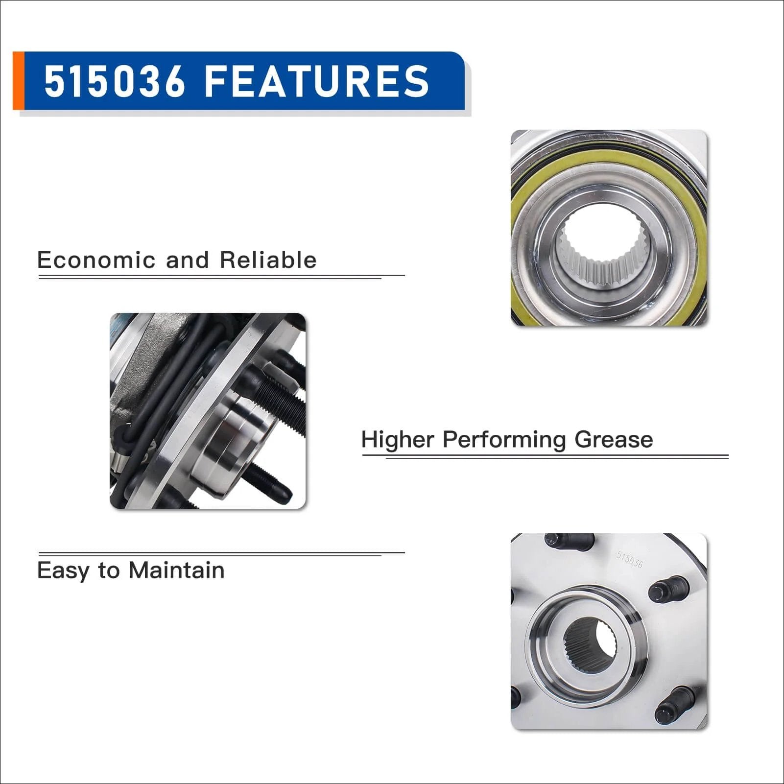 Features of 515036 Front Wheel Hub Bearing Assembly for 4WD AWD Chevy Silverado Avalanche Tahoe Suburban GMC Sierra Yukon Cadillac
