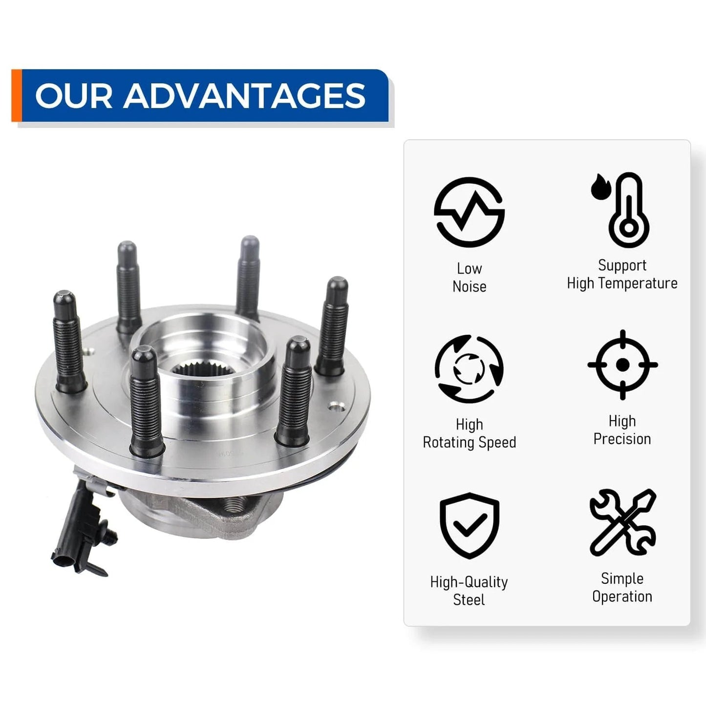 515096 Front Wheel Hub Bearing Assembly with advantages icons for Chevy, GMC, Cadillac, 6 lug ABS