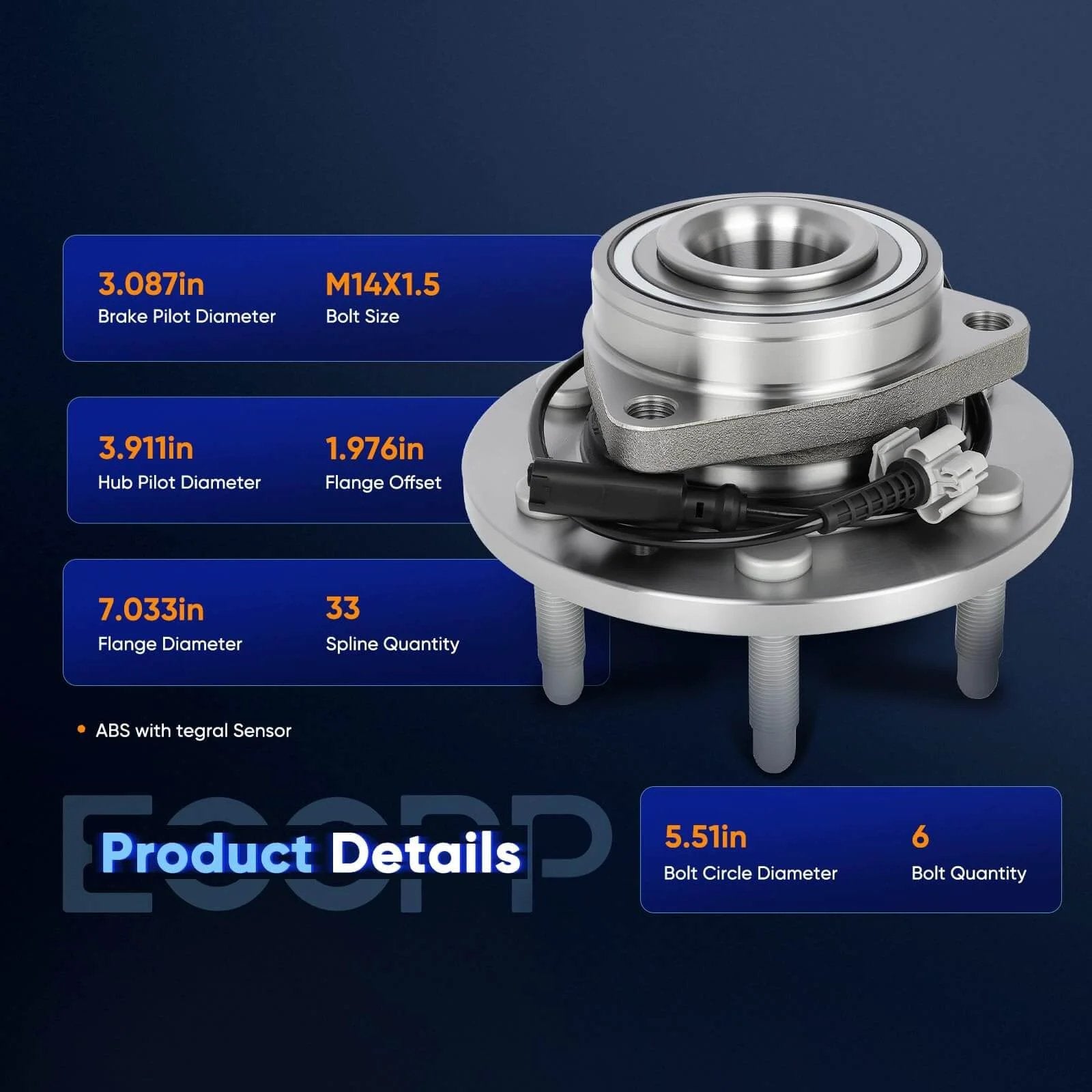 Specifications of 515096 Front Wheel Hub Bearing Assembly for Chevy Avalanche Silverado Suburban Tahoe Cadillac Escalade and GMC Yukon Sierra