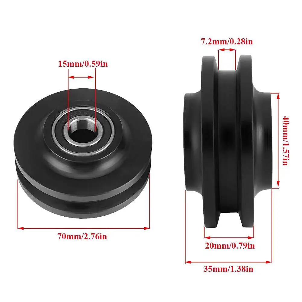Two Pack Heavy Duty Cabinet And Window Pulley Roller Hardware Kit For Smooth Quiet Sliding Doors With Zinc Alloy And Nylon Wheels Reduces Noise And Prevents Door Swing, Stable Balance, Ideal For DIY Barn Doors And Cabinets, black pulley dimensions shown.