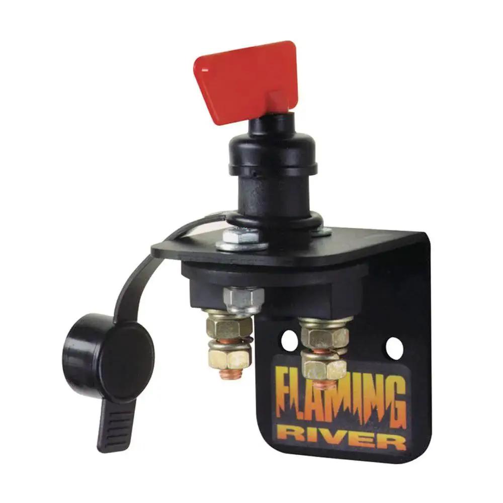 100 Amp 12V Battery Disconnect Rotary Switch Panel Mount Kit With Removable Key, featuring black panel and red key